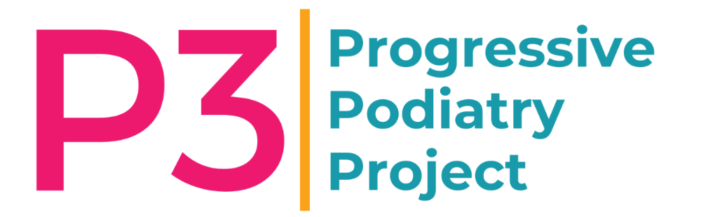 Logo with large pink P3 on the left, separated by a yellow vertical line from turquoise text reading Progressive Podiatry Project stacked on the right.